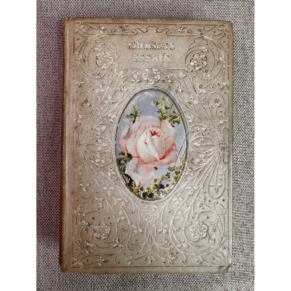 Antique Emerson's Essays Hurst & Co Hardcover Rose Chromolithograph 1906 Gift
